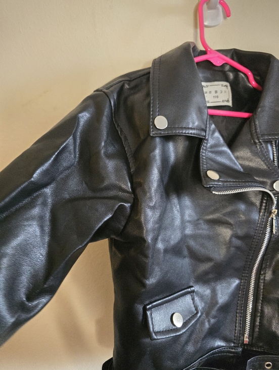 Kids Faux Leather Moto Jacket Black Biker Unisex Size 110 Edgy Style NWT - Picture 6 of 14